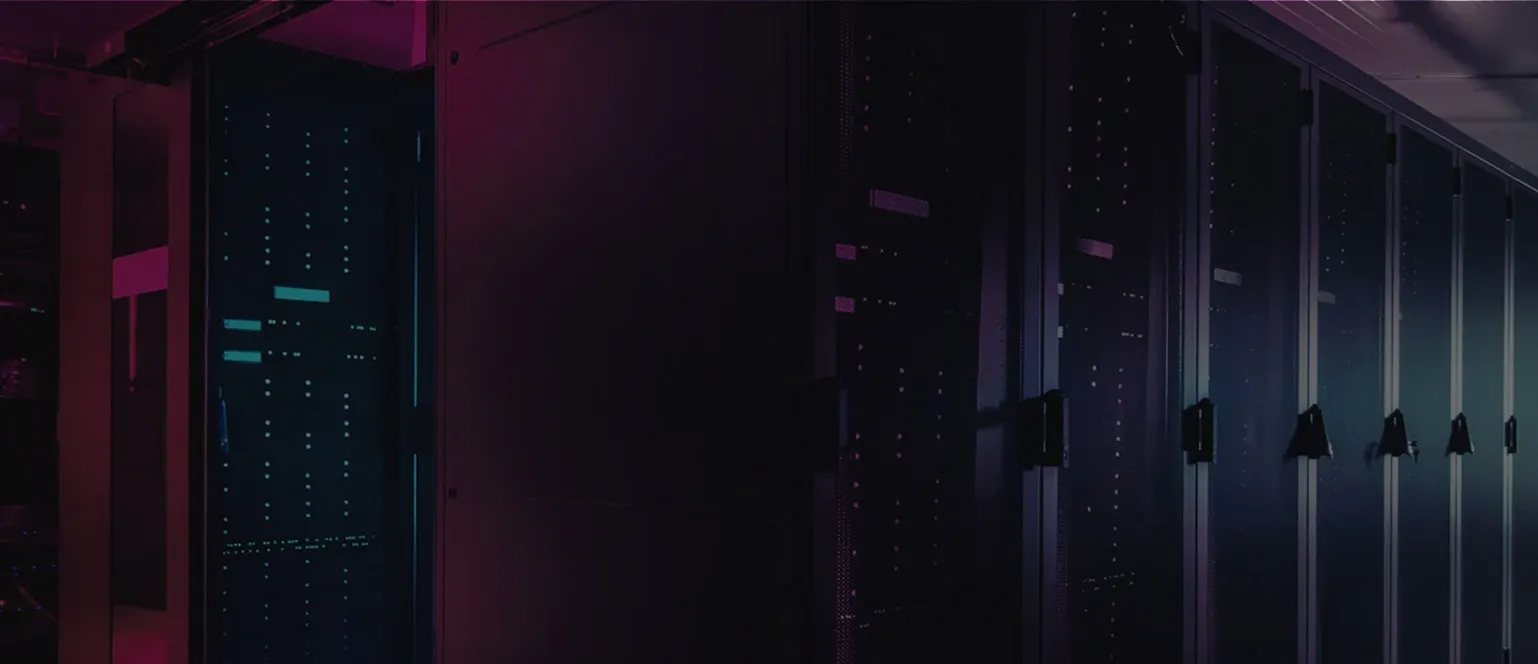 Dark image of a data centre with server racks